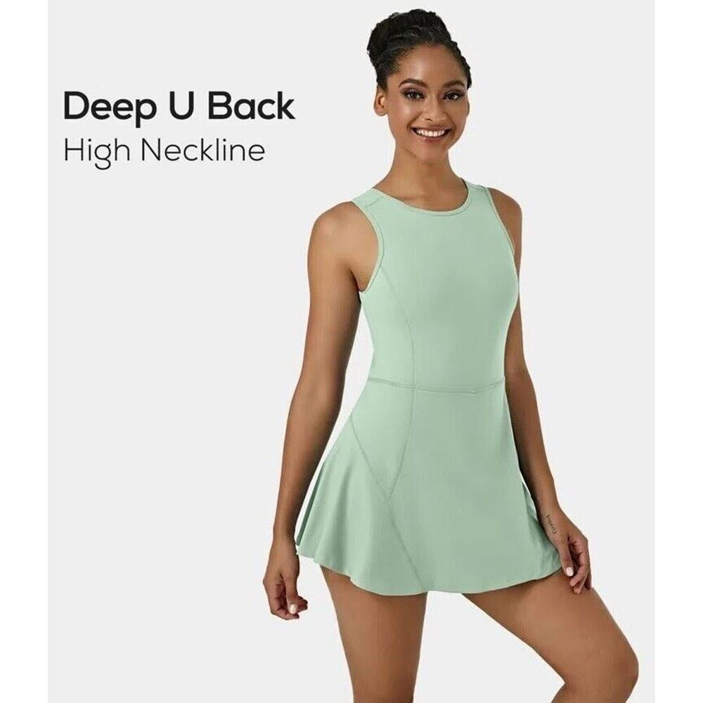 Halara Everyday Stretchy 2in1 Flare Golf Dress Casual BFF Bean Green NWT XS